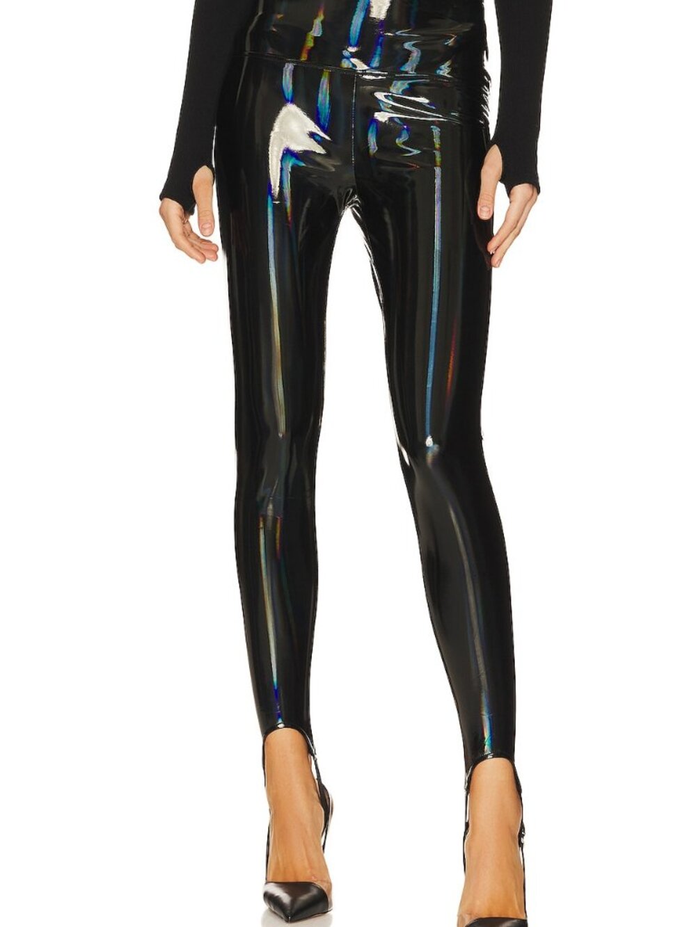 Steve Madden Betty Legging Black Holographic Stirrup Pants XS NWT